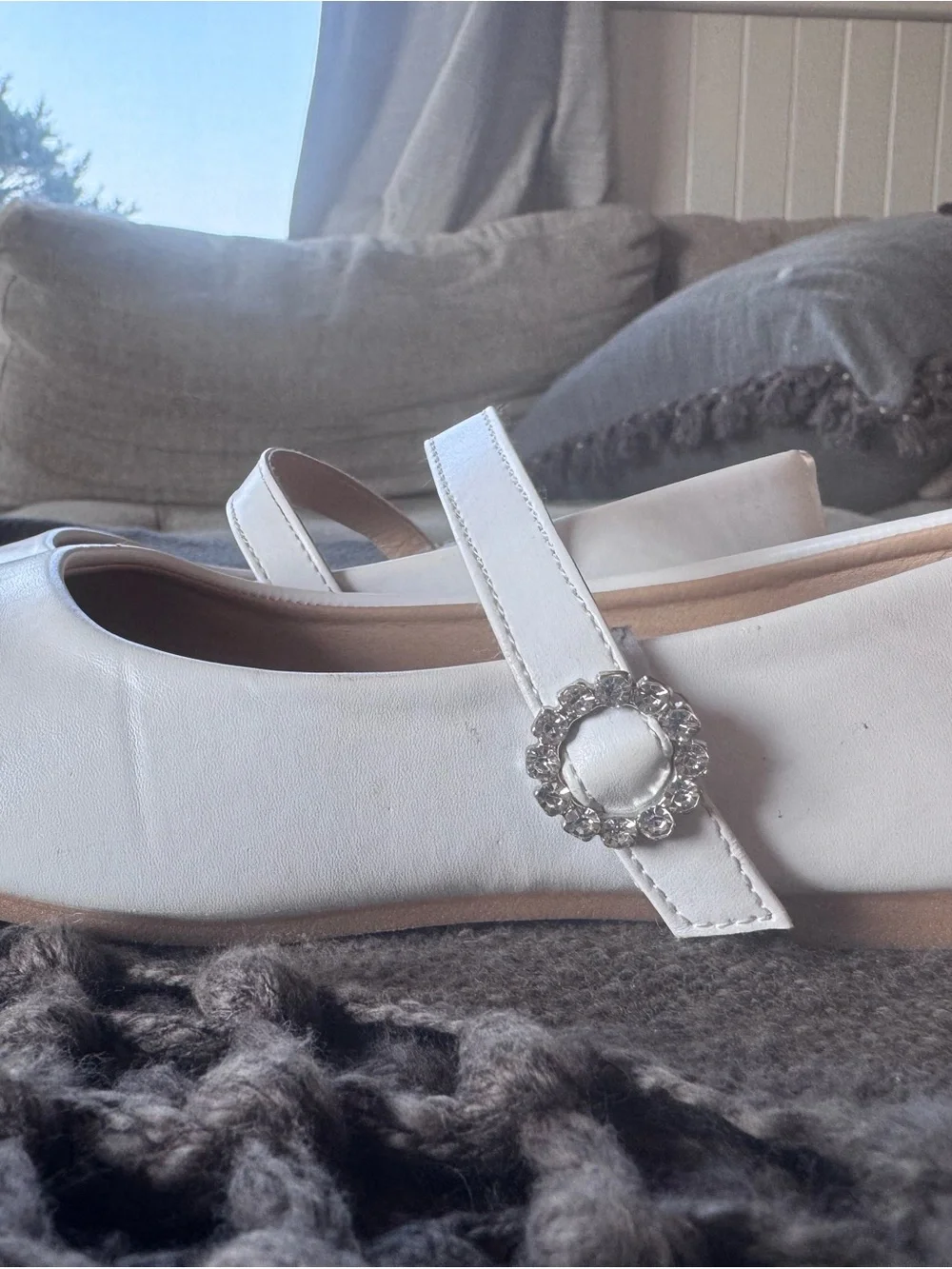 Kensie Girl White Mary Jane Flats with Crystal Buckle